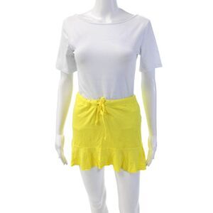 Designer Womens Drawstring A-Line Ruffled Mini Skirt Solid Yellow Size S